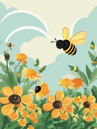 Bee clipart - bee flying in a garden  