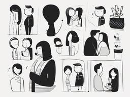 cute sketches of couples  minimal rough scribbles,doodles,black and white