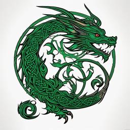 irish celtic dragon tattoos  simple color tattoo,minimal,white background