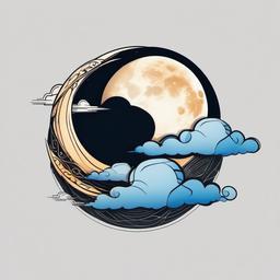Moon with Cloud Tattoo-Delightful and dreamy tattoo featuring a moon with clouds, capturing celestial and atmospheric elements.  simple color vector tattoo
