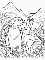 Turkey and Rabbit Coloring Pages - Unlikely Friends in a Fun Scene  minimal black outline printable sheet, coloring page