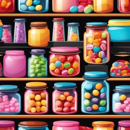 candy clipart: displayed in colorful jars at a candy shop. 