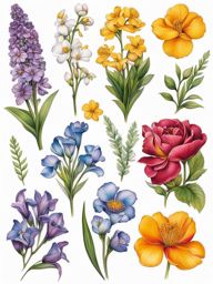 March birth flower tattoo, Tattoos representing the birth flower for the month of March.  vivid colors, white background, tattoo design