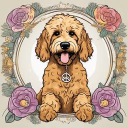 goldendoodle holding peace sign  , vector illustration, clipart