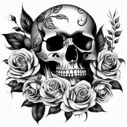 Tattoo rose skull, Tattoos blending the elegance of roses with skull imagery. , color tattoo design, clean white background