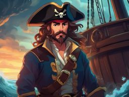 Adventurous pirate captain, with a pirate hat and a cutlass, steering a ship through stormy seas in search of buried treasure.  front facing ,centered portrait shot, cute anime color style, pfp, full face visible