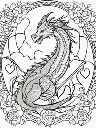 Dragon with a Heart Coloring Pages - Loving Dragon Surrounded by Hearts  minimal black outline printable sheet, coloring page