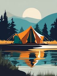 Camping Tent clipart - A tent pitched by the lake for a camping trip., ,vector color clipart,minimal