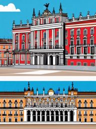 Madrid clipart - Royal Palace of Madrid and Plaza Mayor,  color vector clipart