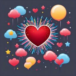 Heart-Shaped Fireworks Emoji Sticker - Explosions of love in the night sky, , sticker vector art, minimalist design