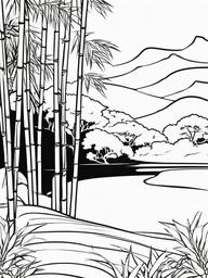 Plant Coloring Pages - Tall bamboo stalks in a zen garden  simple coloring pages