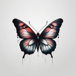 creepy butterfly tattoo  simple color tattoo, minimal, white background