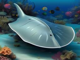 Stingray Cartoon - Cartoon of stingray gliding along the sea floor  