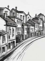 sketch of a town  minimal rough sketch scribbles,doodles,black and white