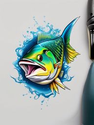 Mahi Tattoo,a captivating tattoo featuring the vibrant mahi-mahi, symbol of the excitement of saltwater angling. , color tattoo design, white clean background