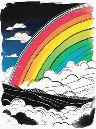 drawing of a rainbow in the sky  minimal rough sketch scribbles,doodles,black and white