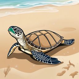 Sea Turtle Clipart - Sea Turtle nesting on a sandy beach , minimal, 2d