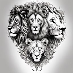 Lion lioness tattoo, Tattoos featuring both lions and lionesses in various artistic interpretations. , color tattoo designs, white clean background