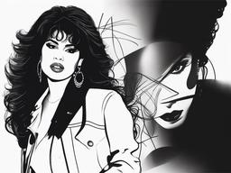 drawing of selena quintanilla  minimal rough scribbles,doodles,black and white