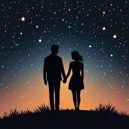 Couple's Silhouette and Starry Sky Emoji Sticker - Love under a sky of stars, , sticker vector art, minimalist design