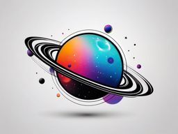 Planet Tattoo - A vivid planet tattoo orbiting in space  few color tattoo design, simple line art, design clean white background