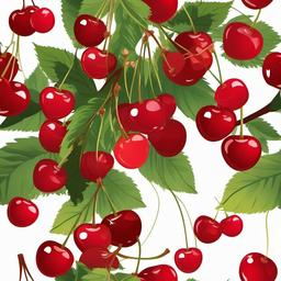 Bunch of cherries hanging from a tree clipart.  vector style illustration, white background