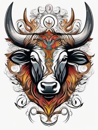 Abstract bull roots ink. Deep-seated connection to resilience.  color tattoo design, white background