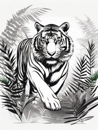 Tiger Tattoo - Ferocious tiger prowling through the jungle, a symbol of power  few color tattoo design, simple line art, design clean white background