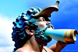 triton, the sea god's son, blowing his conch shell horn to calm stormy seas. 