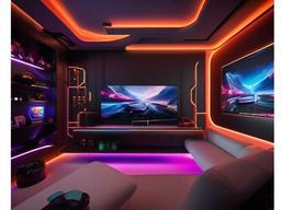 In the gamer room, futuristic interior design features cutting-edge gaming setups, neon accents, and immersive decor that enhance the gaming experience with a tech-inspired atmosphere.  