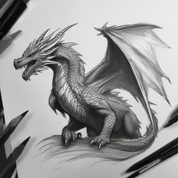 drawing of a frost dragon  minimal rough sketch scribbles,doodles,black and white