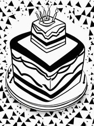 Cake Coloring Pages - Square-shaped cake with geometric designs  simple coloring pages