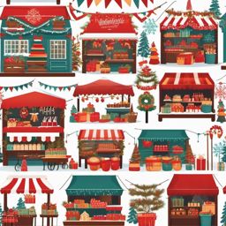 Winter Market clipart - Festive winter market with stalls, ,vector color clipart,minimal