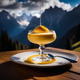 zabaione, italian dessert, savored at a serene alpine lodge in the dolomites. 