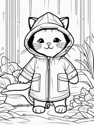 Kitty in a Raincoat Coloring Pages - Kitten Ready for Rainy Weather  minimal black outline printable sheet, coloring page