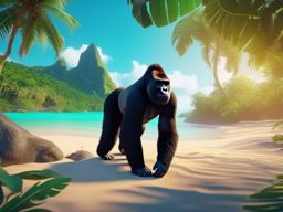 Cute Gorilla Navigating in a Tropical Paradise 8k, cinematic, vivid colors
