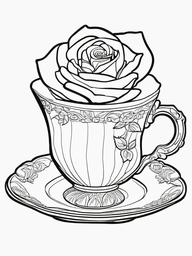 Rose Coloring Pages - Rose blooming in an elegant teacup  simple coloring pages