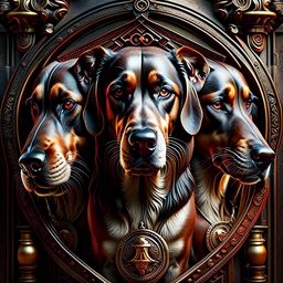 cerberus, the three-headed hound, guarding the gates of the underworld with fierce determination. 