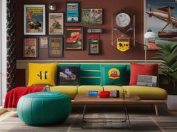 Retro gamer room features colorful accents, playful decor, and vintage gaming memorabilia that bring a fun vibe to the gaming experience.  