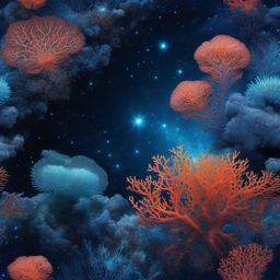 Coral Nebula Exploration with Bioluminescent Creatures Blue Space Backgrounds intricate details, patterns, wallpaper photo