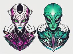 Badass Alien Tattoos - Channel boldness with badass alien-themed tattoos that make a statement.  simple color tattoo,vector style,white background