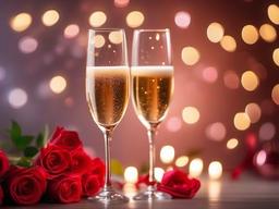 Valentine's Day background - Champagne glasses clinking with soft bokeh lights  aesthetic background wallpaper