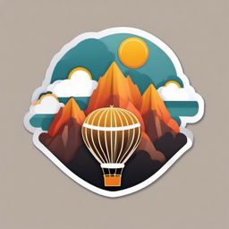 Hot Air Balloon and Mountains Emoji Sticker - Mountainous hot air balloon ride, , sticker vector art, minimalist design