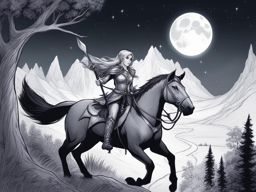 elf ranger,nightshade silvermoon,tracking a legendary beast,a moonlit wilderness pencil style