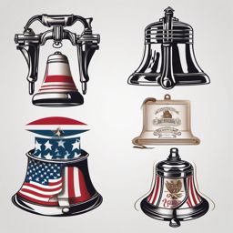 Patriotic Tattoo-Liberty Bell and patriotic banner tattoo, a timeless representation of American heritage. Colored tattoo designs, minimalist, white background.  color tattoo, minimal white background