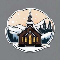 Snowy church sticker- Peaceful and serene, , sticker vector art, minimalist design