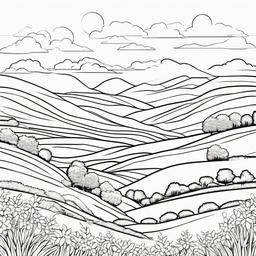 Summer landscape with rolling hills  simple coloring pages