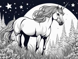 unicorn coloring pages - mysterious unicorn disappearing into the shadows of a moonlit night, its magical aura concealed. 