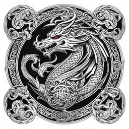 Dragon Viking tattoo, Tattoos featuring dragons in the Viking art style.  color, tattoo style pattern, clean white background