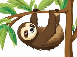 Sloth Cartoon - Cartoon of sloth hanging from a branch  